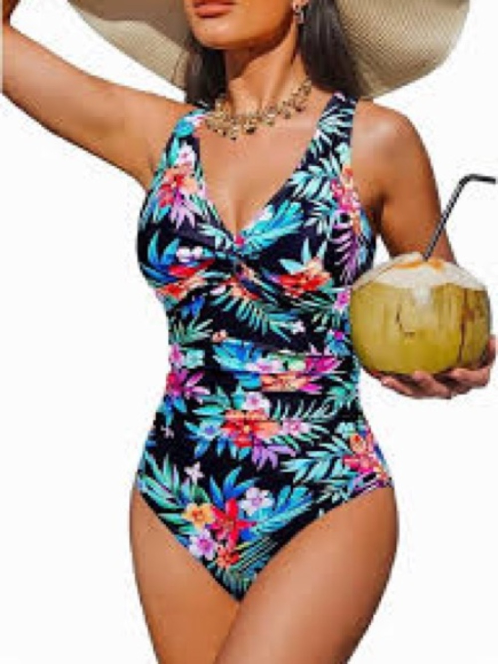 Holipick Floral Print One Piece Swimsuit Women's Large NWT